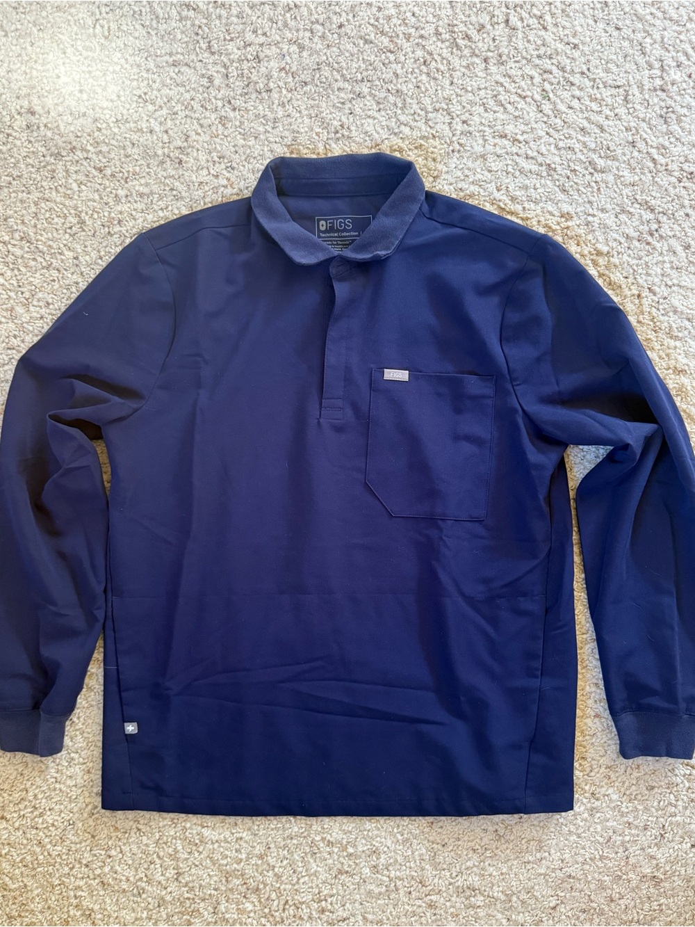 FIGS Lima Long Sleeve Polo Scrub Top Men’s Large Blue Technical Medical